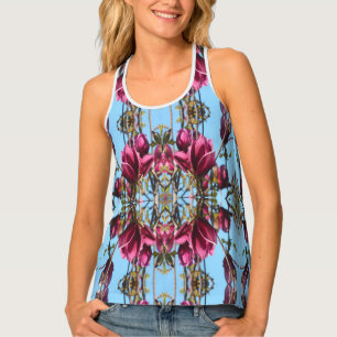 Blue and Mauve Tulip Magnolia Geo Pattern Tank Top