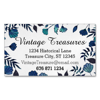Blue and Mint Color Floral Pattern Magnetic Business Card