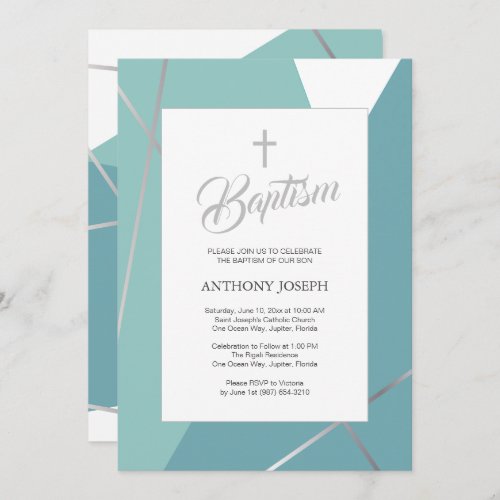 Blue and Mint Green Baptism Invitation