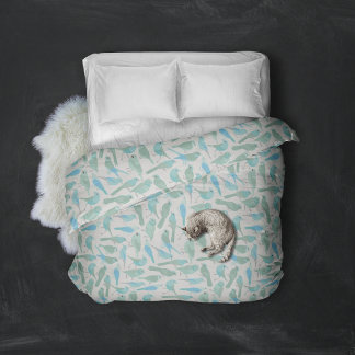 Blue and Mint Green Bird Pattern Duvet Cover