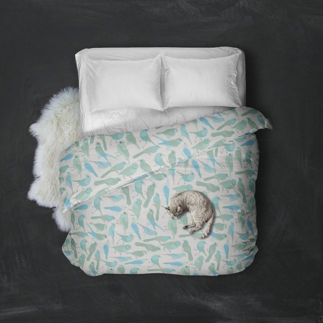 Blue and Mint Green Bird Pattern Duvet Cover (Creator Uploaded)