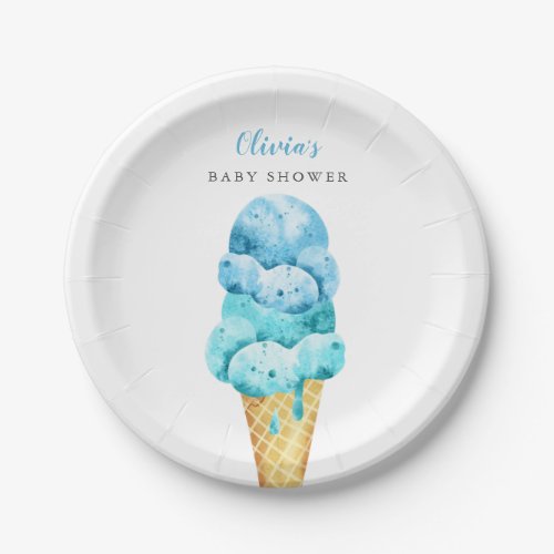 Blue and Mint Green Ice Cream Baby Shower Paper Plates