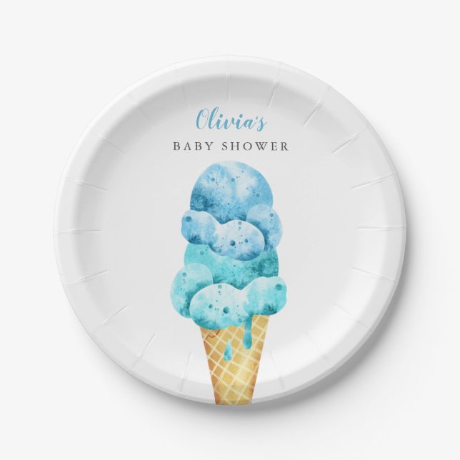 Blue and Mint Green Ice Cream Baby Shower Paper Plates (Front)