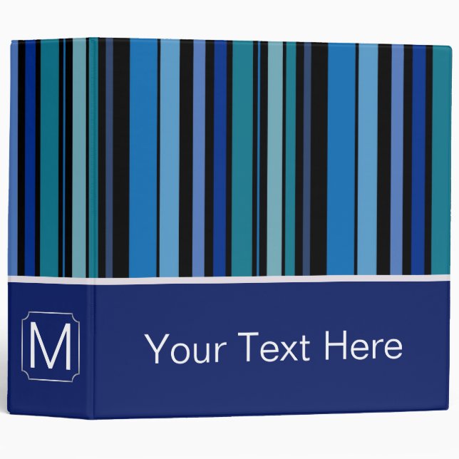 Blue and Mint Stripes Pattern. Custom Monogram Binder (Front/Spine)