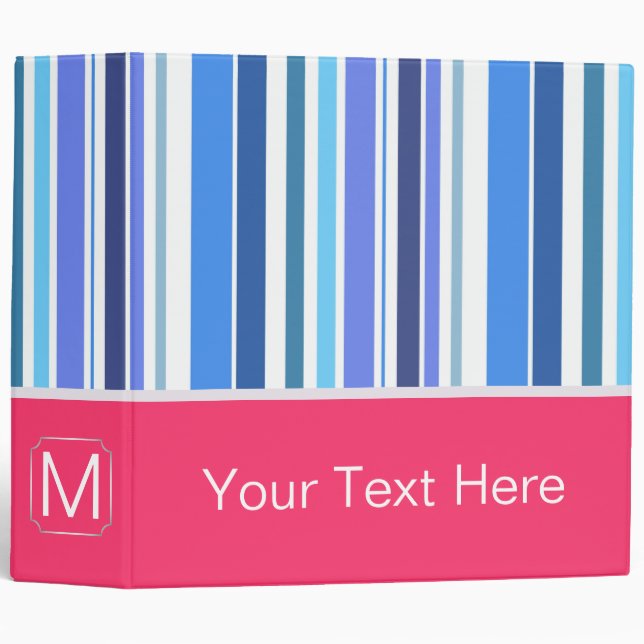 Blue and Mint Trendy Stripes Pattern 3 Ring Binder (Front/Spine)