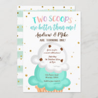 Blue and Mint Twin Ice cream Invitation