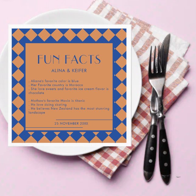 Blue and Mustard Retro Bold Fun Facts Wedding  Napkins (Creator Uploaded)