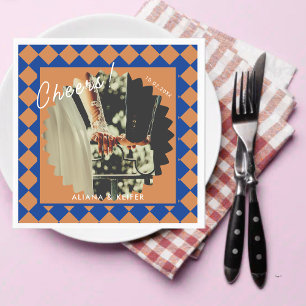 Blue and Mustard Retro Bold Fun Facts Wedding Napkins