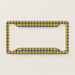 Blue and Mustard Yellow Buffalo Check Gingham License Plate Frame