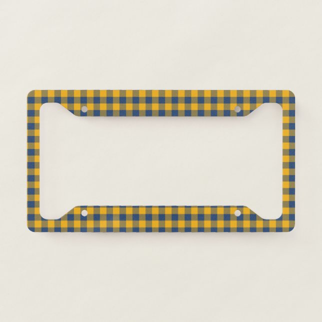 Blue and Mustard Yellow Buffalo Check Gingham License Plate Frame (Front)
