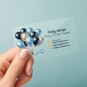 Blue and Navy Balloon Cluster Event Planner Clear Business Cards