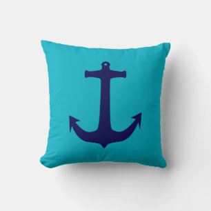 Blue and Navy Blue Anchor Pillow