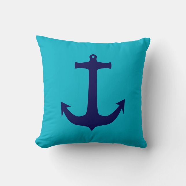 Blue and Navy Blue Anchor Pillow (Front)