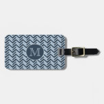 Blue And Navy Blue Chevron Pattern Monogram Luggage Tag at Zazzle