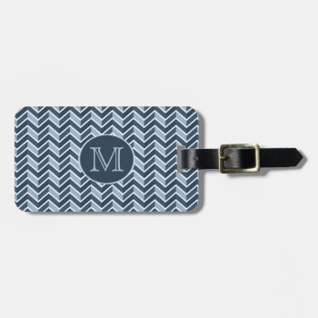 Blue And Navy Blue Chevron Pattern Monogram Luggage Tag by MagnificentMonograms at Zazzle