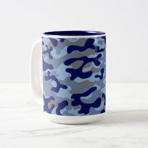 Blue And Navy Camouflage Pattern Two-Tone Coffee Mug