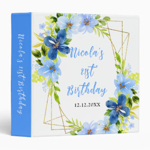 Blue and Navy Flowers Birthday Party Photo Album 3 Ring Binder