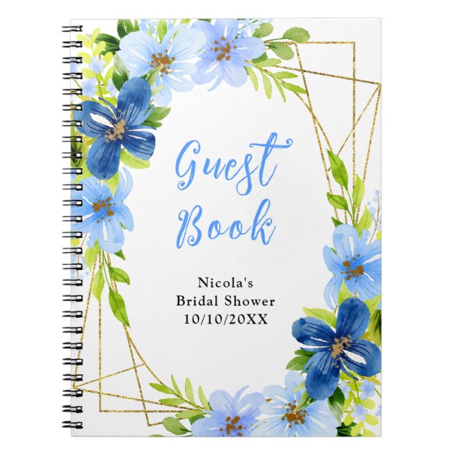 Blue and Navy Flowers Bridal Shower Guest Book (Front)