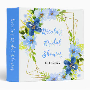 Blue and Navy Flowers Bridal Shower Photo Album 3 Ring Binder
