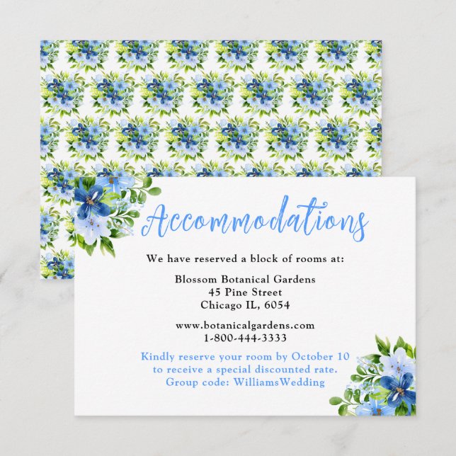 Blue and Navy Flowers with Foliage  Enclosure Card (Front/Back)