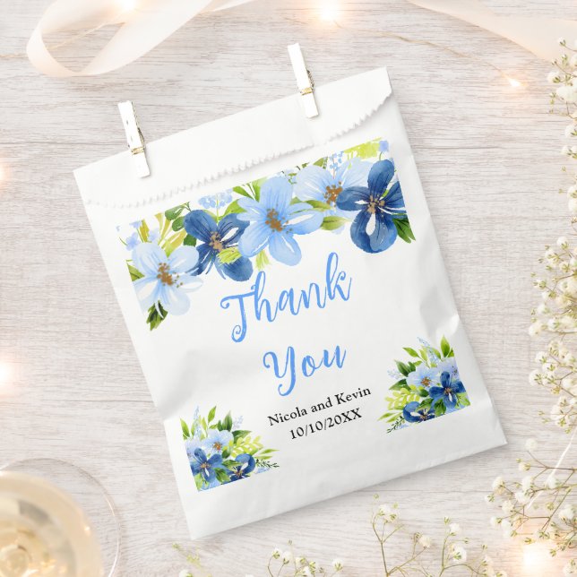 Blue and Navy Flowers with Foliage  Favor Bag (Clipped)