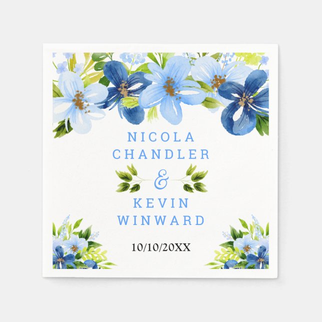 Blue and Navy Flowers with Foliage  Napkins (Front)