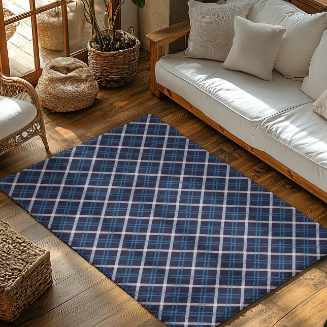 Blue and Navy Plaid Rug for Stylish Living Rooms (Blue and Navy Plaid Rug for Stylish Living Rooms)