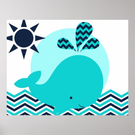 Blue And Navy Whale Nursery Poster