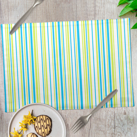 Blue And Neon Green Color Stripes Pattern Cloth Placemat
