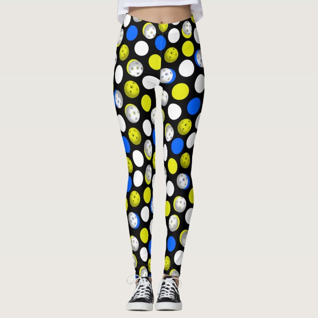 Blue and Neon Pickleball Leggings (Front)