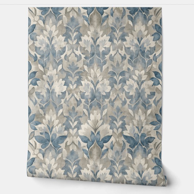 Blue and Neutral Nature Leaf Pattern  Wallpaper (Unrolling)