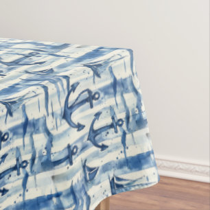 Blue and Off White Nautical Anchor Tablecloth