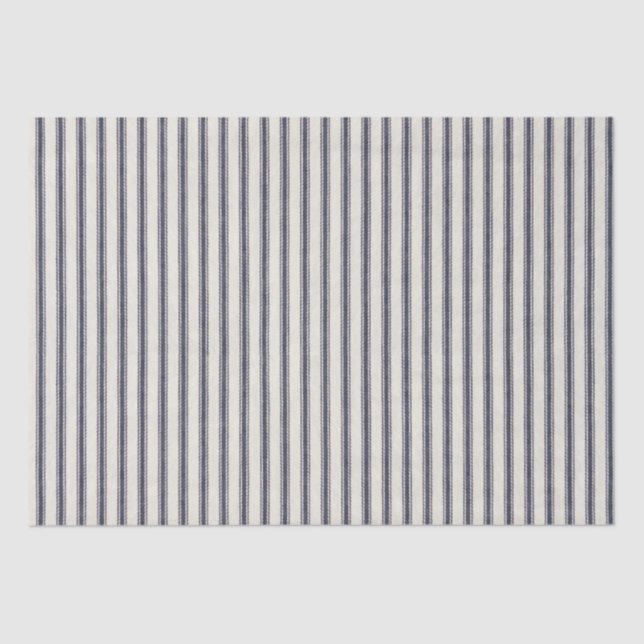 Blue And Off White Ticking Stripes Tissue Paper (Front)