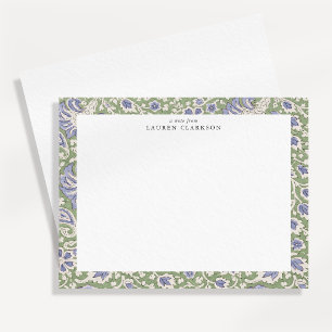 Blue and Olive Hand-Block Inspired Floral Note Car Invitation