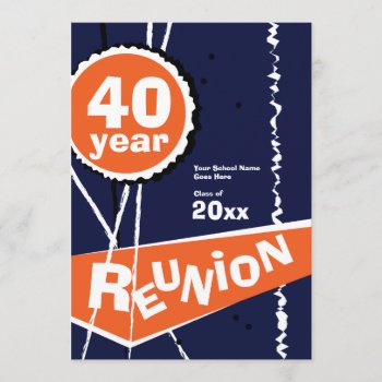 Blue And Orange 40 Year Class Reunion Invitation by lovescolor at Zazzle