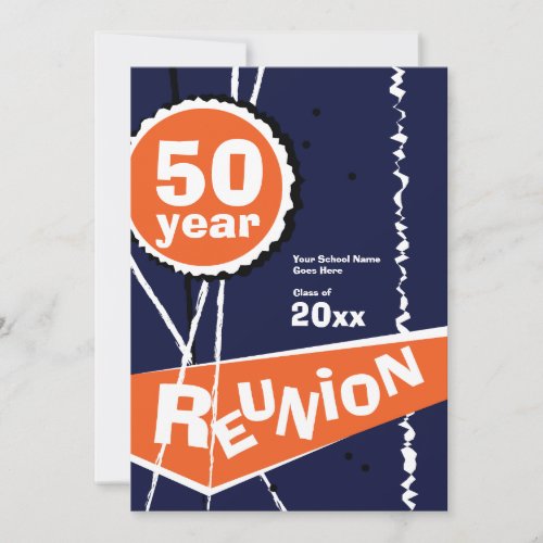 Blue and Orange 50 Year Class Reunion Invitation