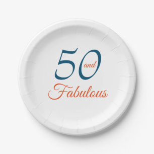 Blue and Orange 50th Birthday Party Paper Plate