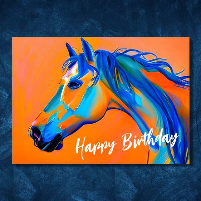 Blue and Orange Abstract Horse Happy Birthday Card (Blue and Orange Abstract Horse Happy Birthday Card)