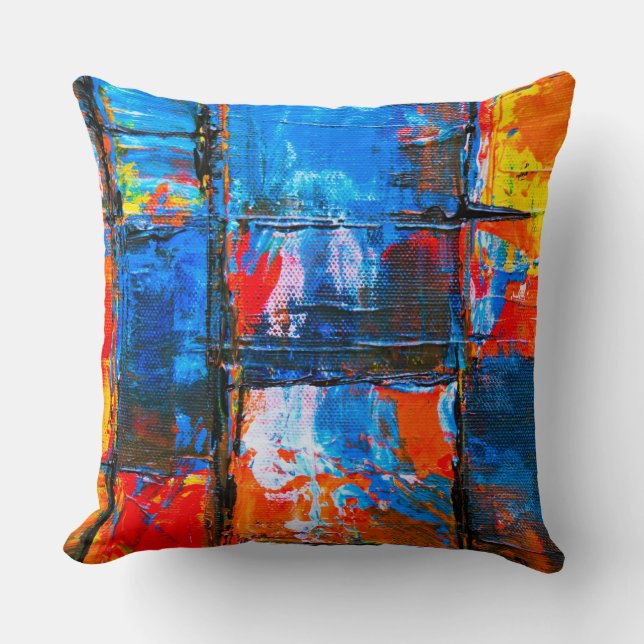 Blue And Orange Abstract Painting Throw Pillow (Front)