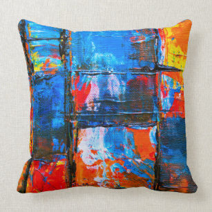 Blue And Orange Abstract Painting Throw Pillow