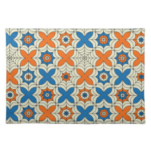 Blue and Orange Abstract Spider Web Design Cloth Placemat