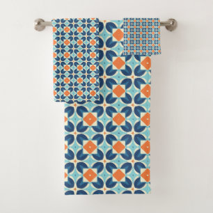 Blue and orange Arabic-inspired geometric pattern Bath Towel Set