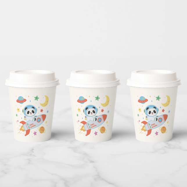 blue-and-orange Astronaut Panda Paper Cups (Multi)