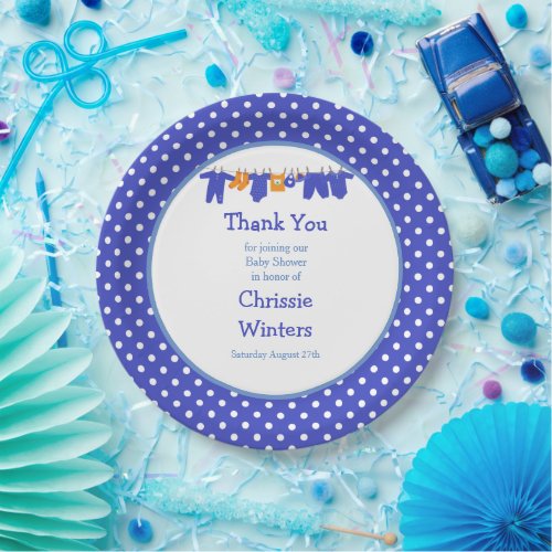 Blue and Orange Baby Line Baby Shower Paper Plates