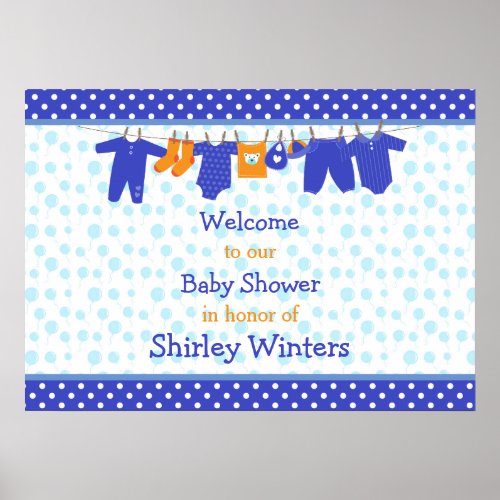 Blue and Orange Baby Line Baby Shower Poster