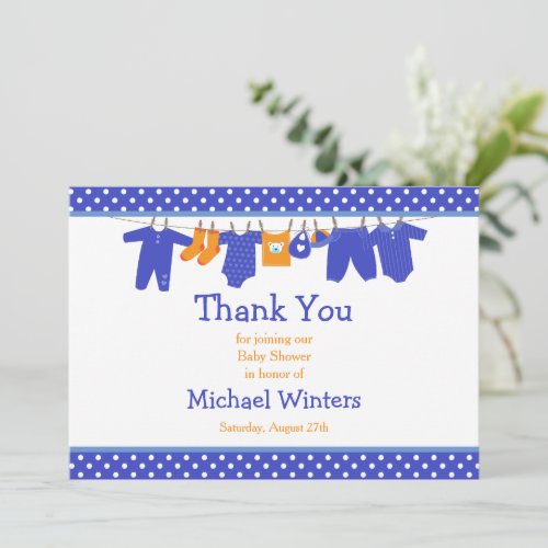 Blue and Orange Baby Line Baby Shower Thank You Card