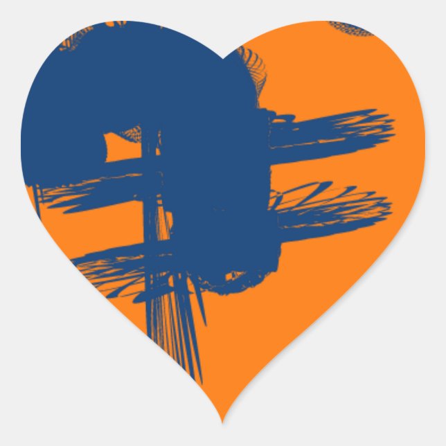 blue and orange background 4738 abstract art heart sticker (Front)