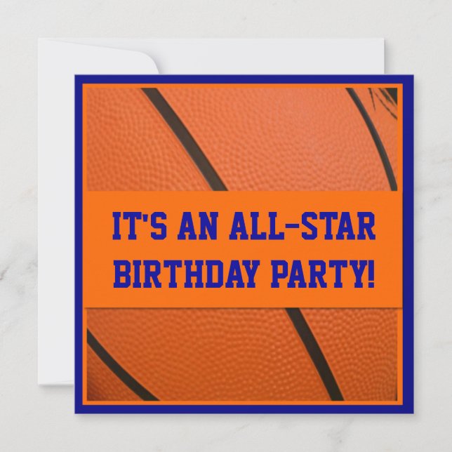 Blue and Orange Basketball Birthday Party Invitation (Front)
