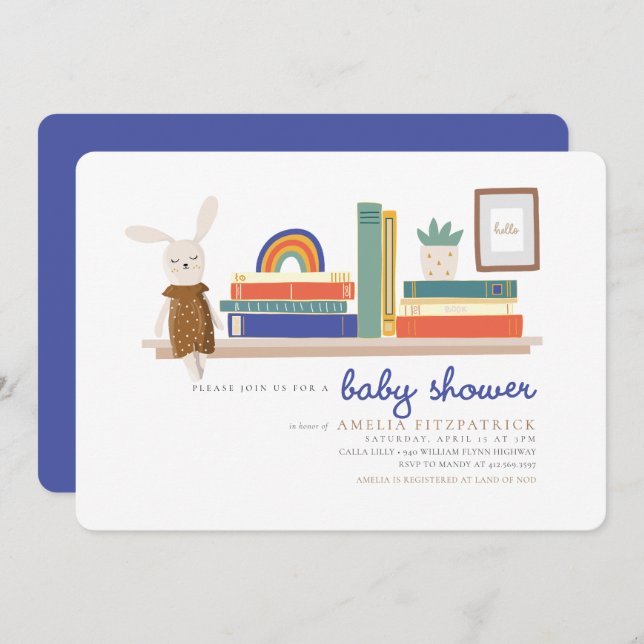 Blue and Orange Books for Baby Shower Invitation (Front/Back)