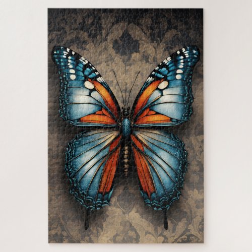 Blue and Orange Butterfly Grunge Jigsaw Puzzle